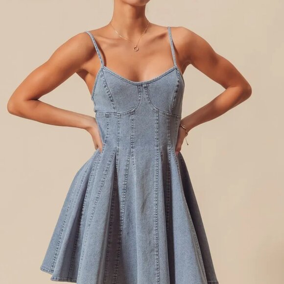 ✨NWT‎ SO ME A Line Fit and Flare Denim Mini Dress - Picture 3 of 16